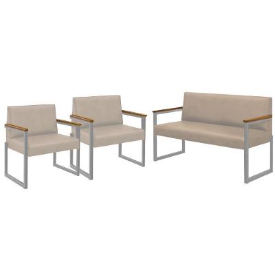 Conjunto Sofá 2 Lugares E 2 Poltronas Niterói Couro Off White Em Metal Champanhe
