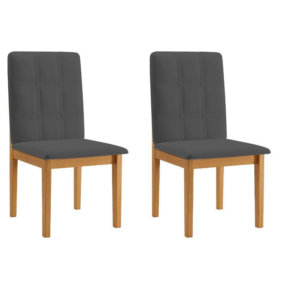 Conjunto 2 Cadeiras ágata Veludo Cinza Com Botões Pés Em Madeira Jcm - 1