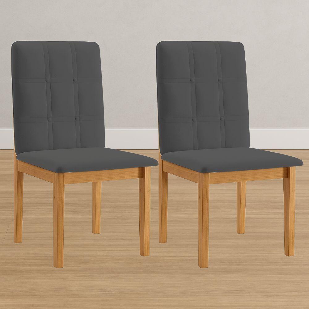 Conjunto 2 Cadeiras ágata Veludo Cinza Com Botões Pés Em Madeira Jcm - 2