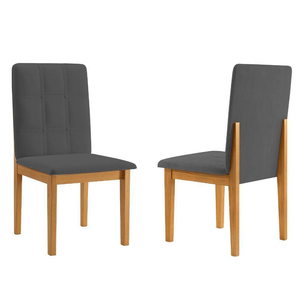 Conjunto 2 Cadeiras ágata Veludo Cinza Com Botões Pés Em Madeira Jcm - 4
