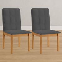 Conjunto 2 Cadeiras ágata Veludo Cinza Com Botões Pés Em Madeira Jcm - 2