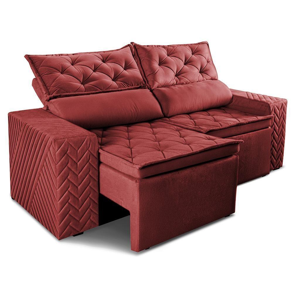 Sofá Retrátil E Reclinável 2,30m Essence Velusoft Vermelho Cama Inbox - 8