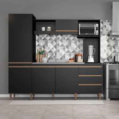 Armário De Cozinha Com Balcão Pia 215x203cm Mdp Menu Móveis Preto
