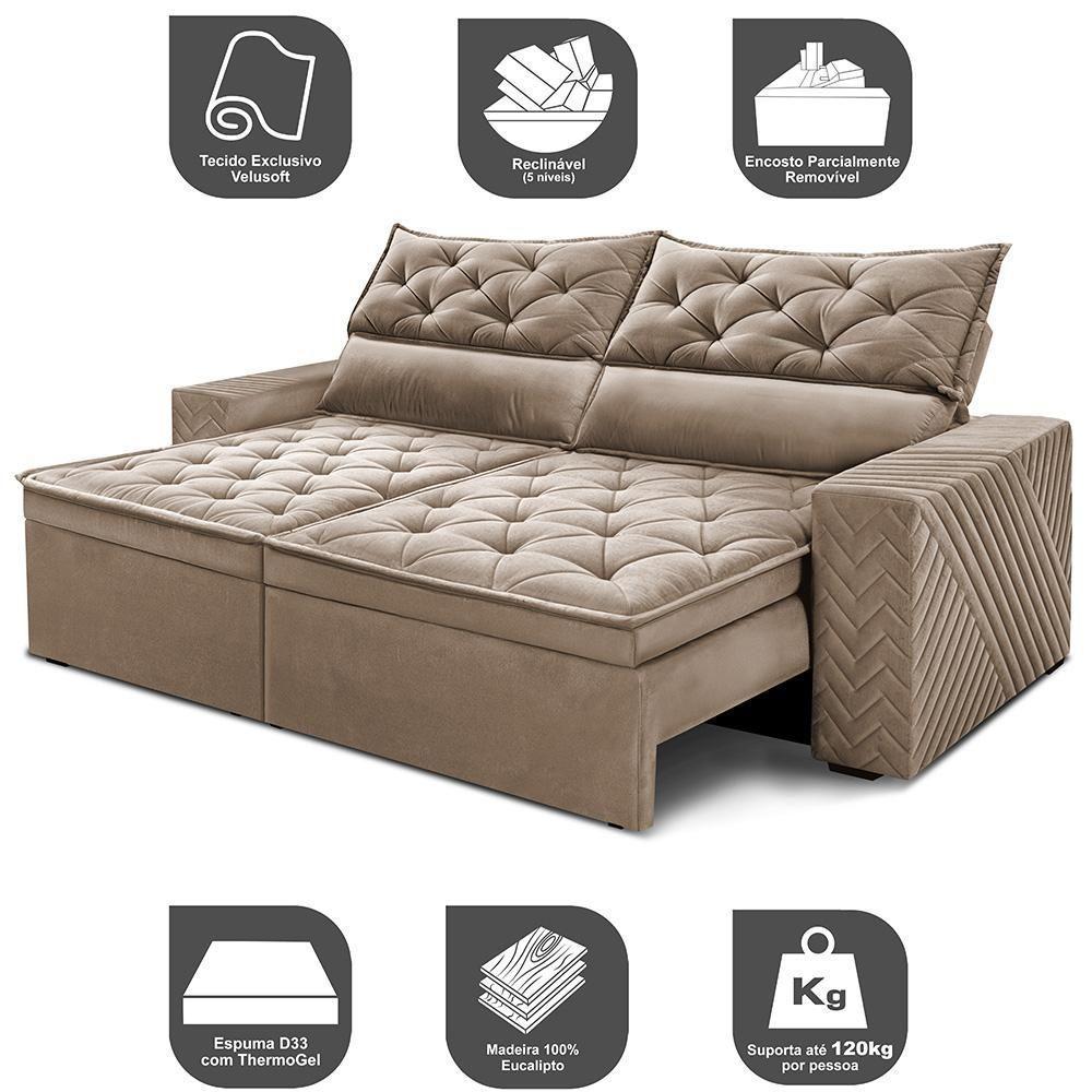 Sofá Retrátil E Reclinável 2,00m Essence Velusoft Bege Cama Inbox - 7