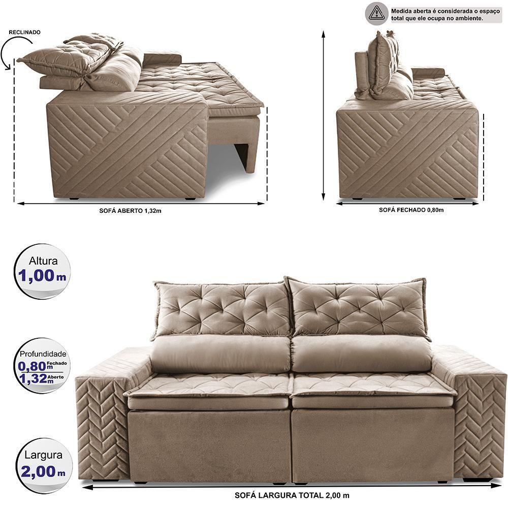 Sofá Retrátil E Reclinável 2,00m Essence Velusoft Bege Cama Inbox - 8