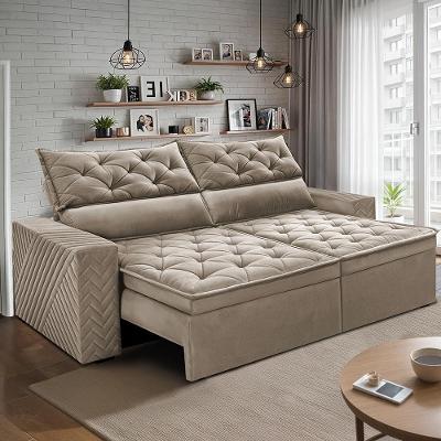 Sofá Retrátil E Reclinável 2,00m Essence Velusoft Bege Cama Inbox