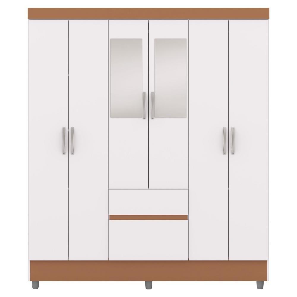 Guarda Roupa Casal 6 Portas 2 Gavetas Espelho 153 Cm Vlr Branco Camarim - 1