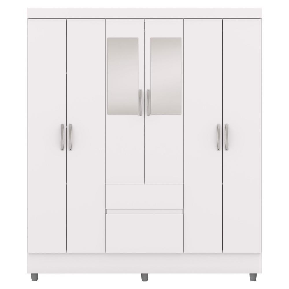 Guarda Roupa Casal 6 Portas 2 Gavetas Espelho 153 Cm Vlr Branco Camarim - 2