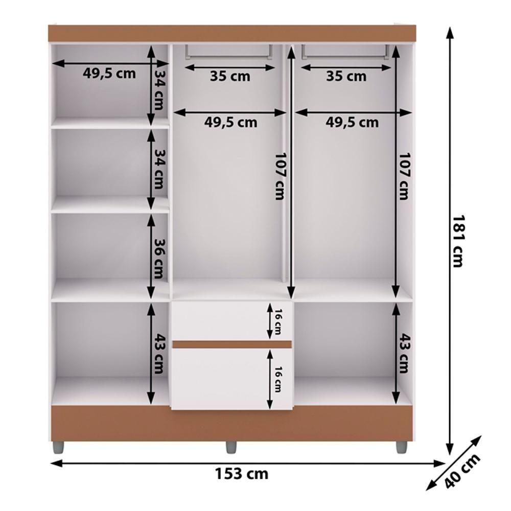 Guarda Roupa Casal 6 Portas 2 Gavetas Espelho 153 Cm Vlr Branco Camarim - 4