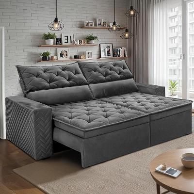 Sofá Retrátil E Reclinável 2,00m Essence Velusoft Cinza Cama Inbox