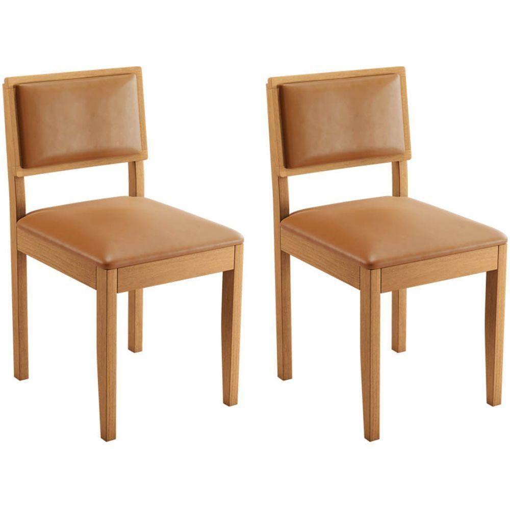 Conjunto 2 Cadeiras Jade 04 Couro Caramelo Pés Em Madeira Jcm - 1
