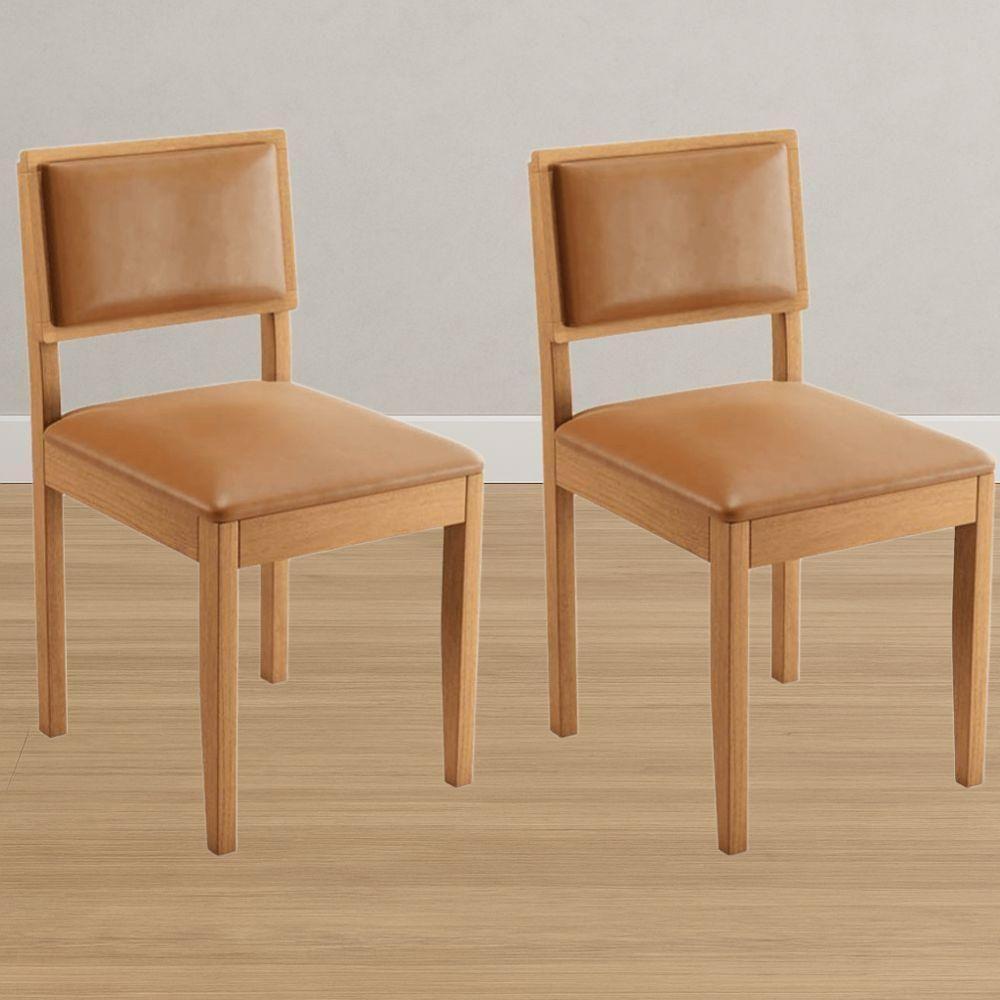 Conjunto 2 Cadeiras Jade 04 Couro Caramelo Pés Em Madeira Jcm - 2