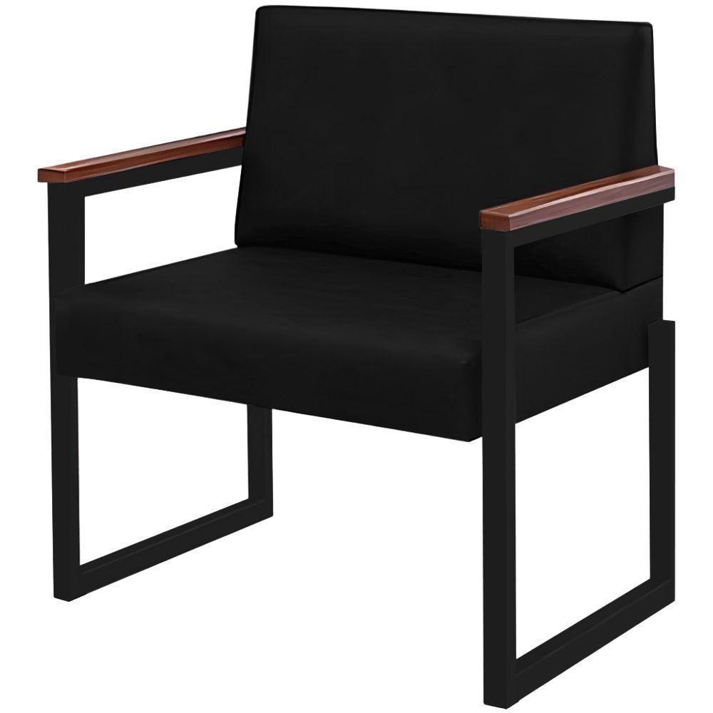 Conjunto Sofá 2 Lugares E 1 Poltrona Niterói Couro Preto Em Metal Preto - 6