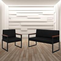 Conjunto Sofá 2 Lugares E 1 Poltrona Niterói Couro Preto Em Metal Preto - 2