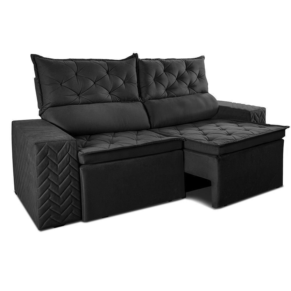 Sofá Retrátil E Reclinável 2,30m Essence Velusoft Preto Cama Inbox - 7
