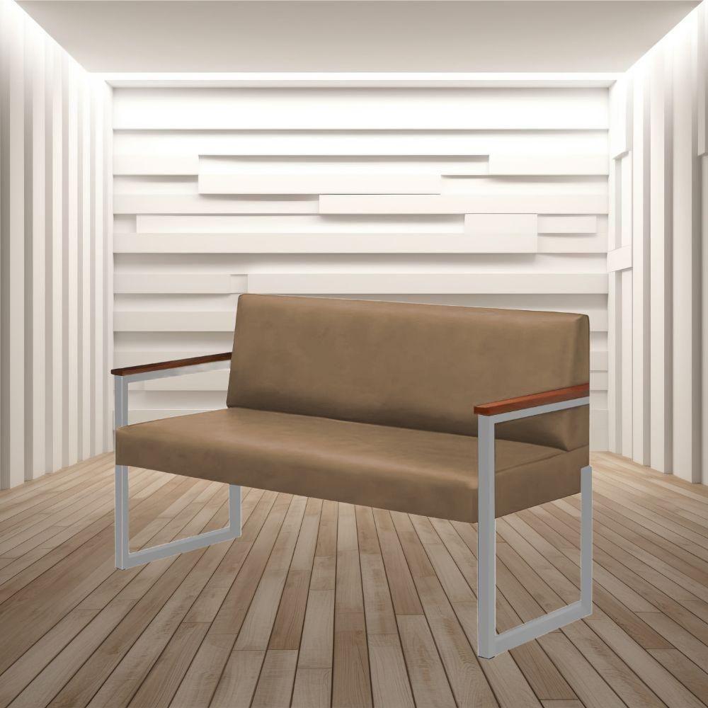 Sofá 2 Lugares Niterói Couro Bege Em Metal Champanhe - 2