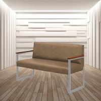 Sofá 2 Lugares Niterói Couro Bege Em Metal Champanhe - 2