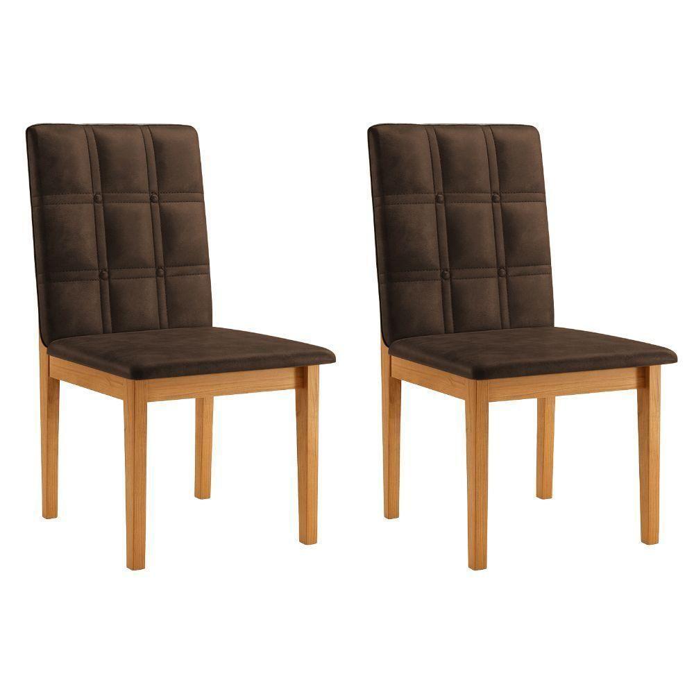 Conjunto 2 Cadeiras ágata Verona Chocolate Com Botões Pés Em Madeira Jcm - 1