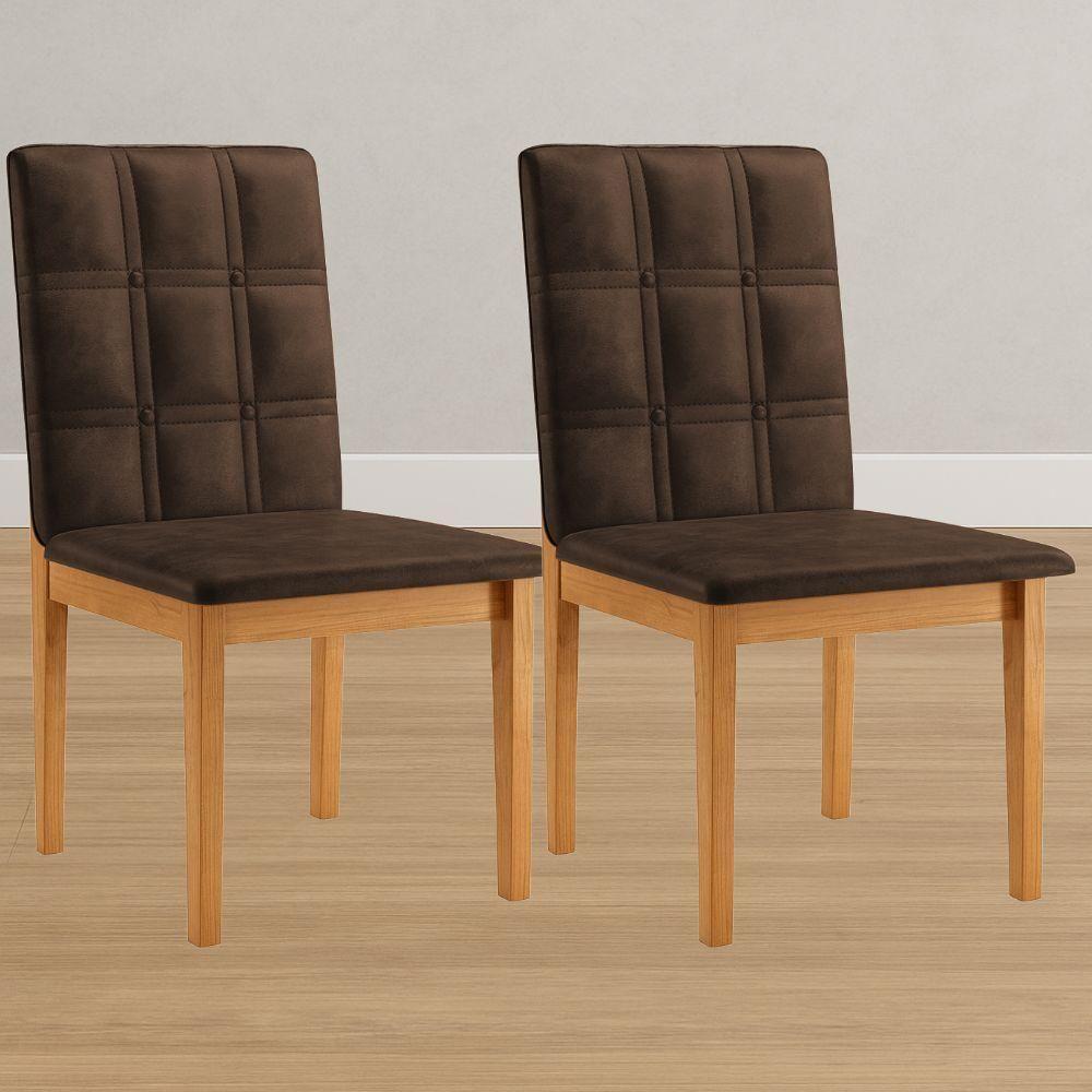 Conjunto 2 Cadeiras ágata Verona Chocolate Com Botões Pés Em Madeira Jcm - 2