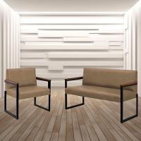 Conjunto Sofá 2 Lugares E 1 Poltrona Niterói Couro Bege Em Metal Preto - 2