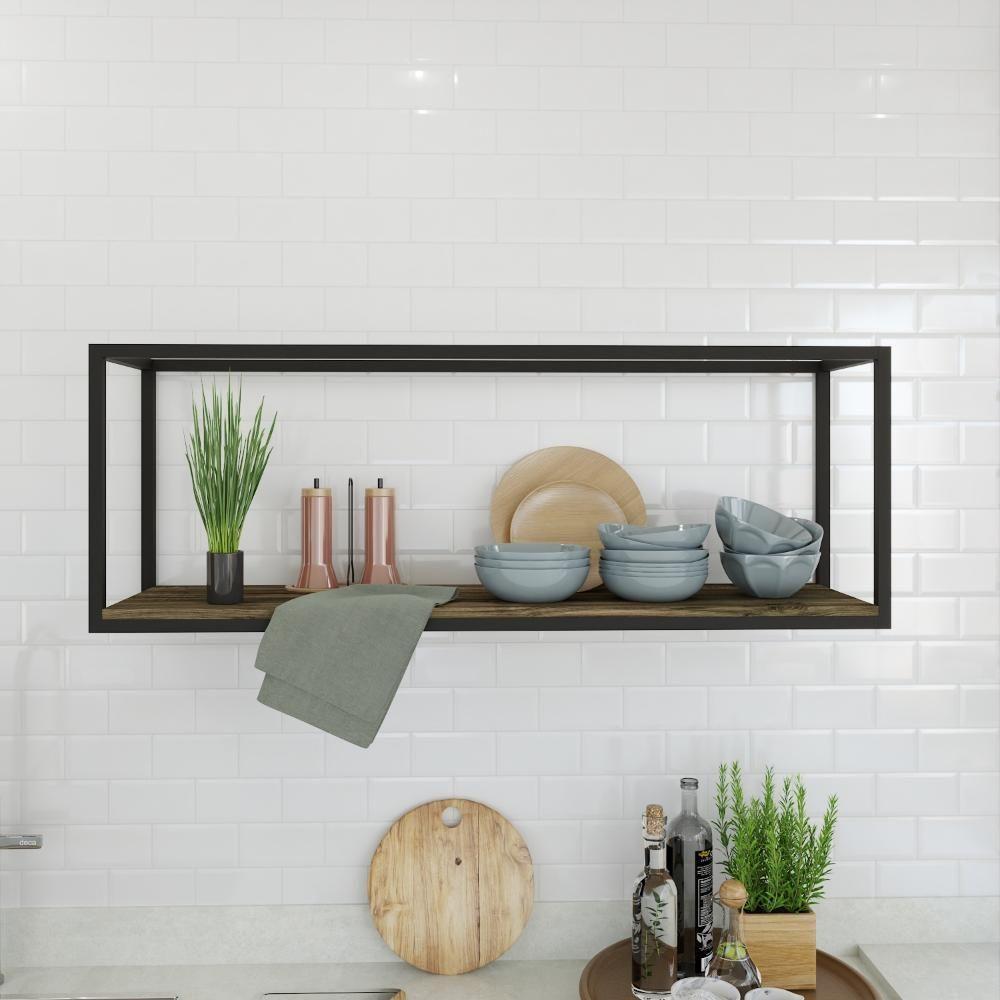 Nicho Aéreo Dynamica 120x30x42cm C-01 Prateleira Carvalho Dark - Est.preta Carvalho Dark - Est.preta - 3