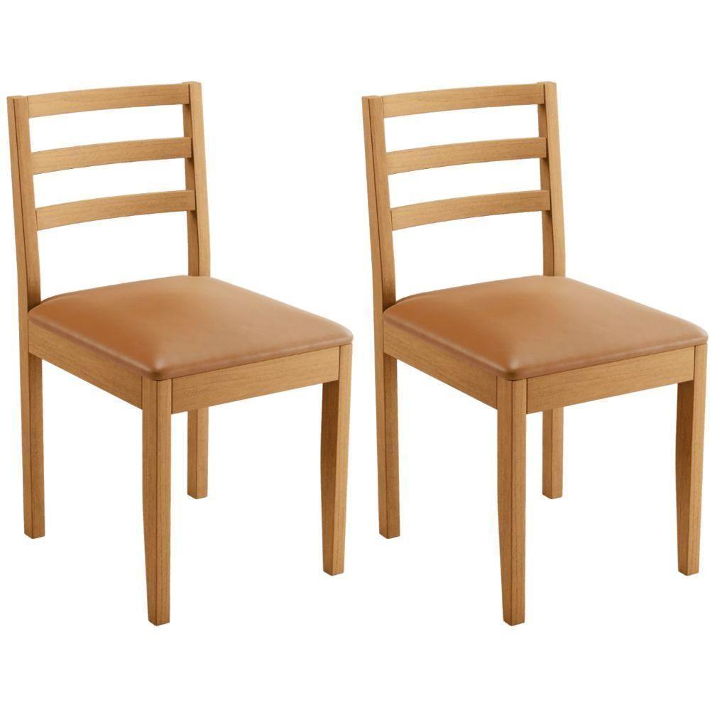 Conjunto 2 Cadeiras Jade 02 Couro Caramelo Pés Em Madeira Jcm - 1