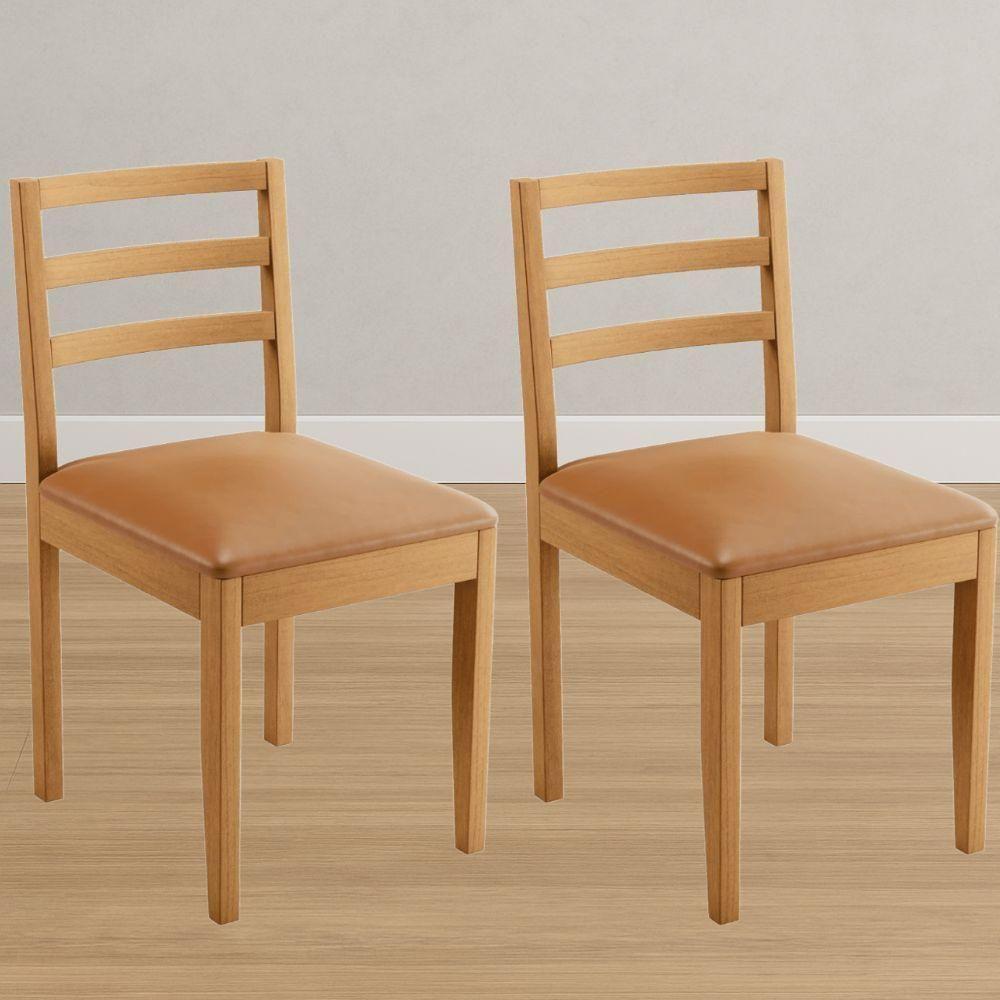 Conjunto 2 Cadeiras Jade 02 Couro Caramelo Pés Em Madeira Jcm - 2