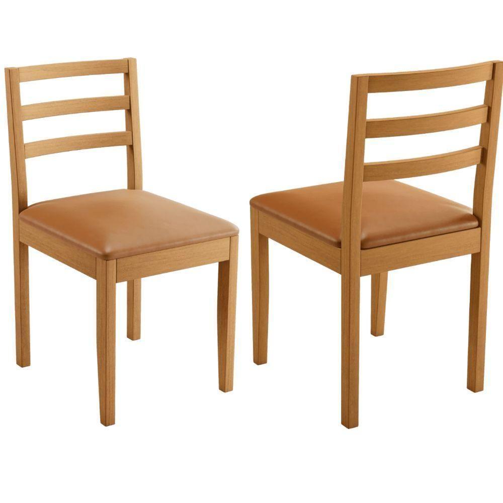 Conjunto 2 Cadeiras Jade 02 Couro Caramelo Pés Em Madeira Jcm - 4