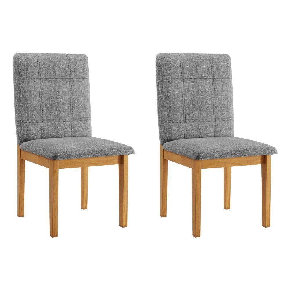 Conjunto 2 Cadeiras ágata Linho Cinza Pés Em Madeira Jcm - 1