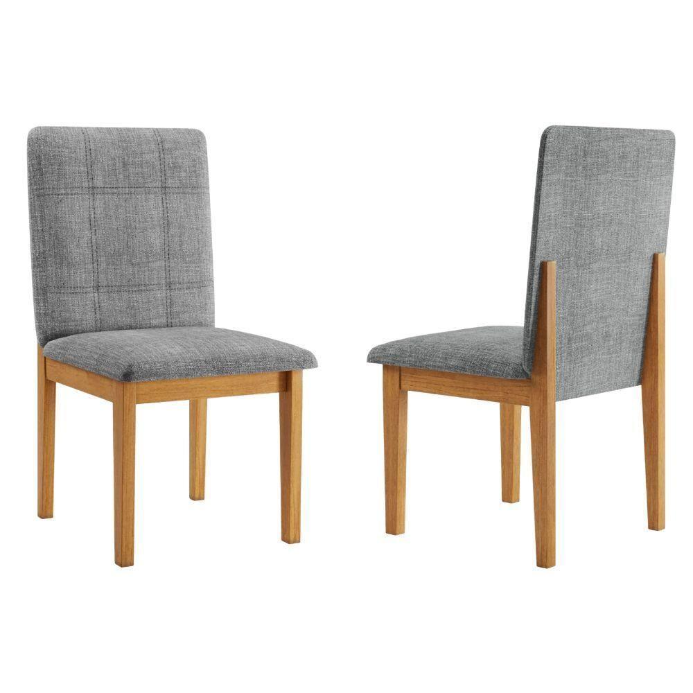 Conjunto 2 Cadeiras ágata Linho Cinza Pés Em Madeira Jcm - 4