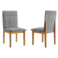 Conjunto 2 Cadeiras ágata Linho Cinza Pés Em Madeira Jcm