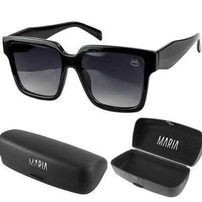 Óculos Sol Vintage Praia Social Proteção Uv Feminino + Case Quadrado Preto Verão Presente