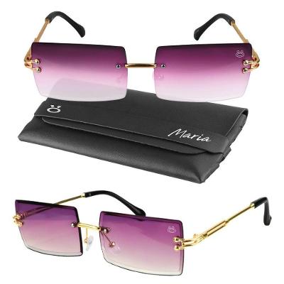 Feminino Case + Oculos Sol Proteção Uv Social Vintage Metal Hastes Metal Estiloso Luxo Black Piano