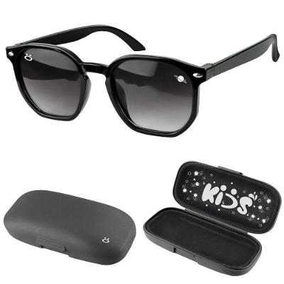 Oculos Sol Infantil Vintage Retro Preto Proteção Uv + Case Praia Presente Criança Social Quadrado