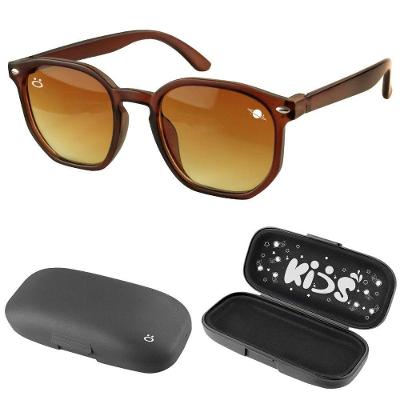Oculos Sol Infantil Marrom Retro Proteção Uv Vintage + Case Social Casual Presente Praia Menino