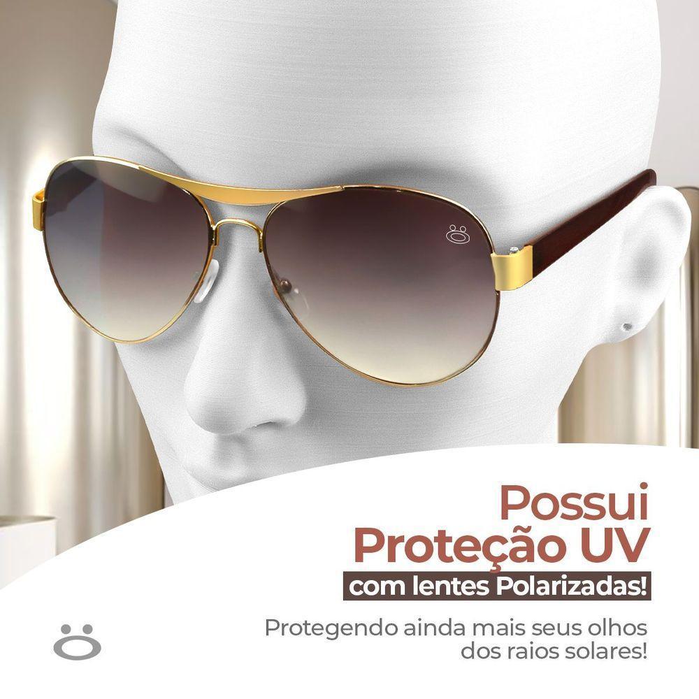 Oculos Sol Masculino Banhado Ouro Aço Inox Aviador Case Presente Qualidade Premium Social Casual - 3
