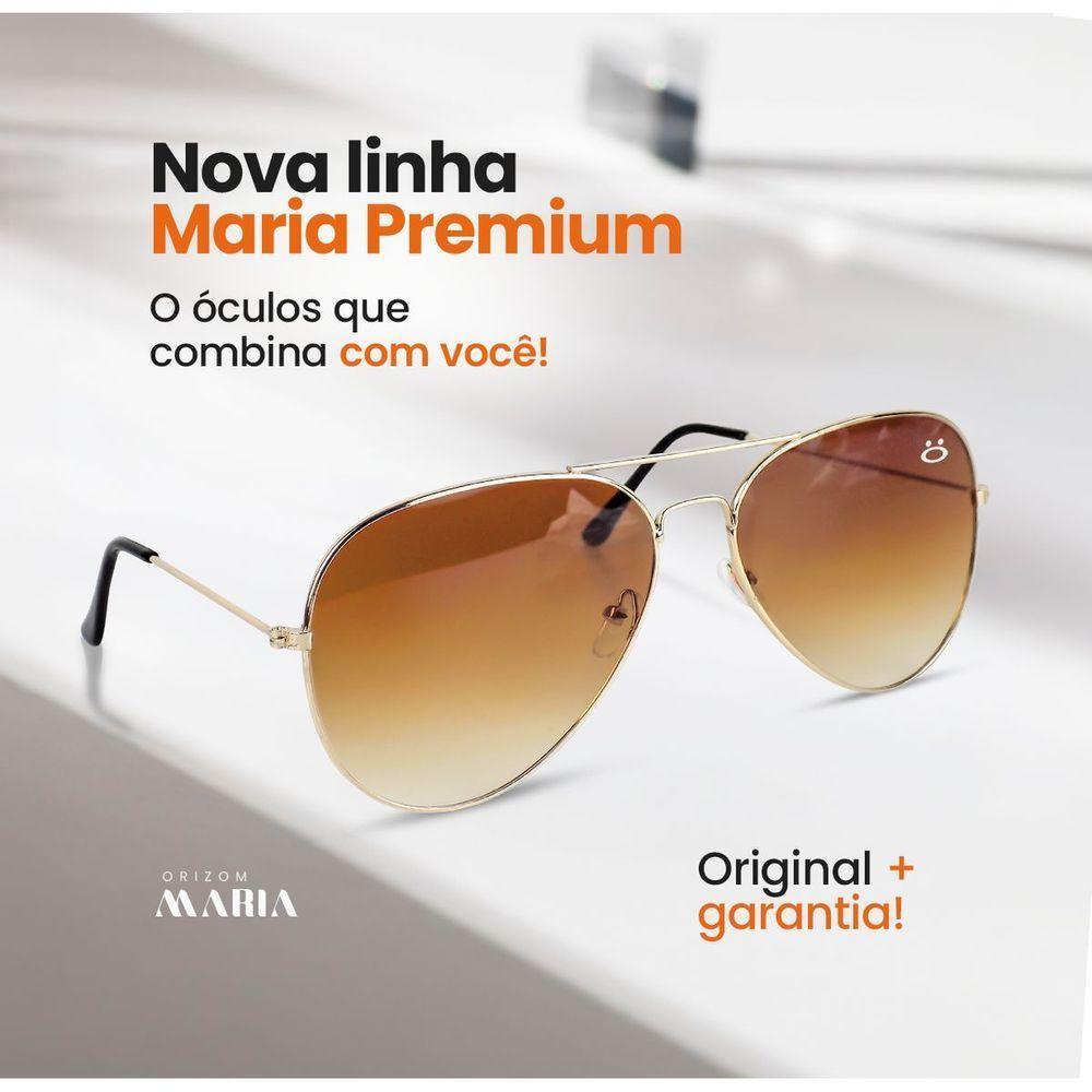 Oculos De Sol Feminino Aviador Banhado Ouro Aço Inox + Case Armação Dourada Social Lente Marrom - 5