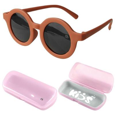 Oculos Sol Infantil Marrom Premium Proteção Uv Retro + Case Presente Menina Casual Menino Resistente