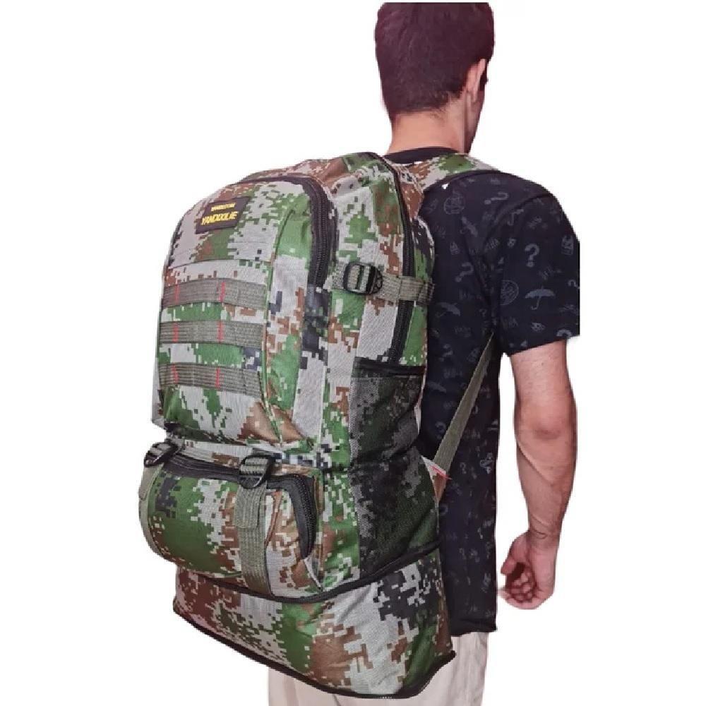 Mochila Tatica Militar Grande Trilha Camping Viagem Expansivel Resistente A Agua Reforcada Camuflada 5 Bolsos Cor:verde; - 3