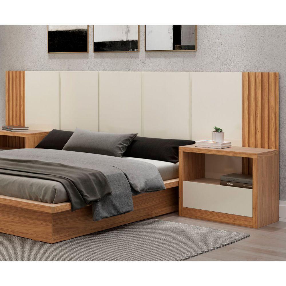 Cabeceira Casal Queen 300X120cm Off White/freijó Dalla Costa - 1