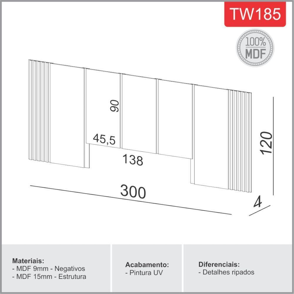 Cabeceira Casal Queen 300X120cm Off White/freijó Dalla Costa - 2