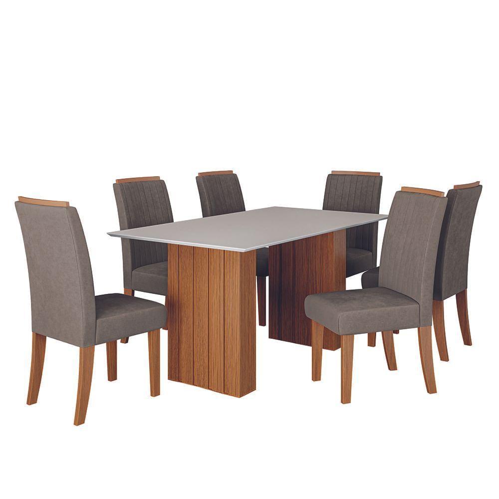 Conjunto De Mesa Sala De Jantar Ripada Santiago 1,60m 6 Cadeiras Grécia Dobuê Madeirado/mascavo - 1