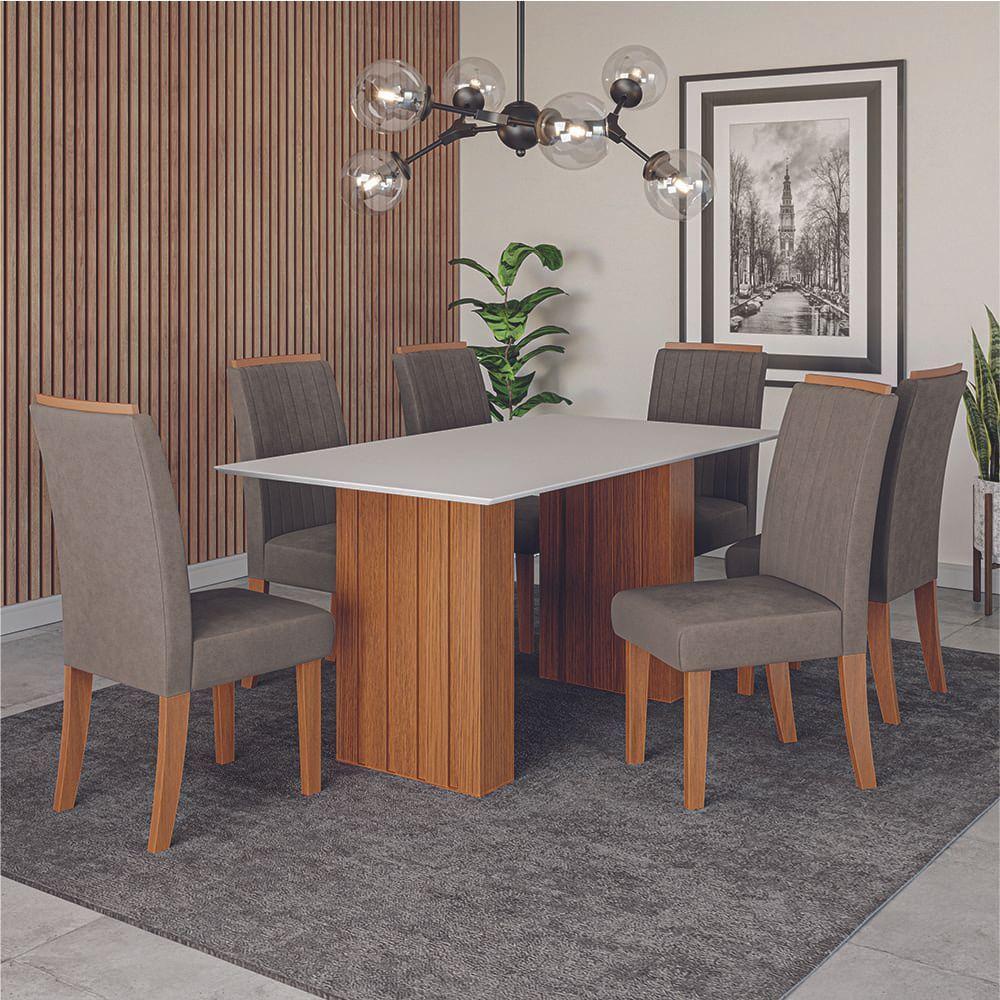 Conjunto De Mesa Sala De Jantar Ripada Santiago 1,60m 6 Cadeiras Grécia Dobuê Madeirado/mascavo - 2