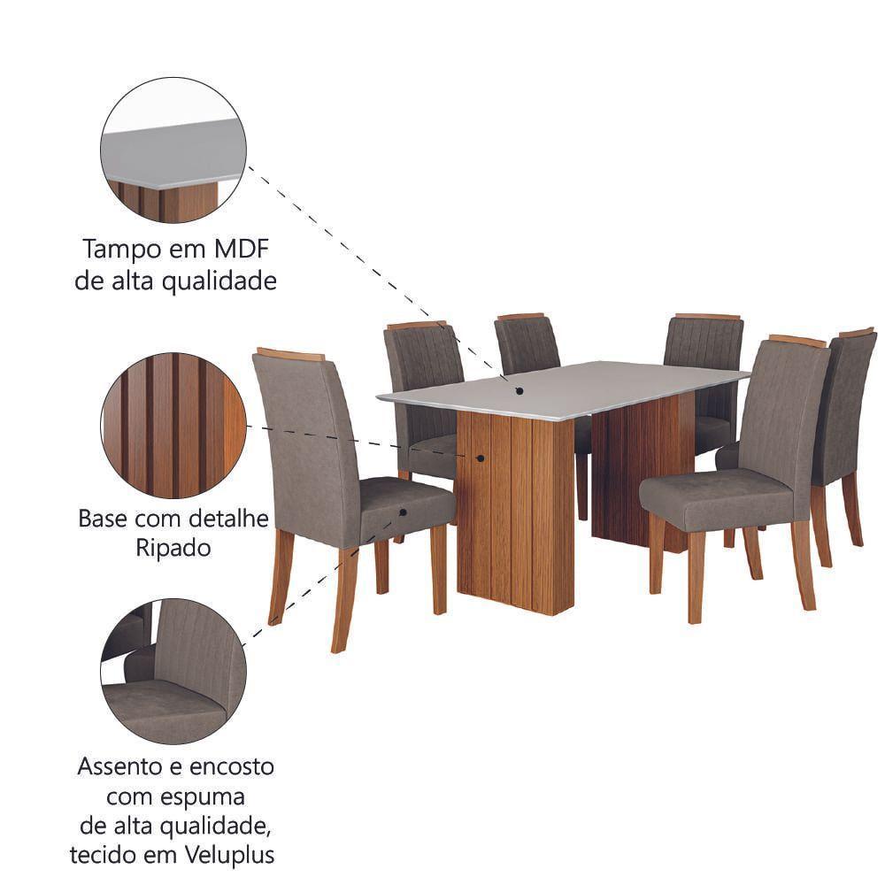 Conjunto De Mesa Sala De Jantar Ripada Santiago 1,60m 6 Cadeiras Grécia Dobuê Madeirado/mascavo - 5