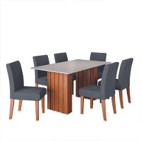 Conjunto De Mesa Sala De Jantar Ripada Santiago 1,60m 6 Cadeiras Creta Dobuê Madeirado/Grafite - 1
