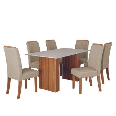 Conjunto De Mesa Sala De Jantar Ripada Santiago 1,60m 6 Cadeiras Grécia Dobuê Madeirado / Bege