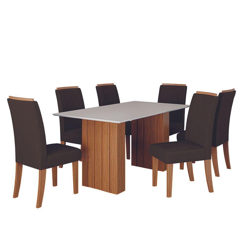 Conjunto De Mesa Sala De Jantar Ripada Santiago 1,60m 6 Cadeiras Grécia Dobuê Madeirado/chocolate - 1