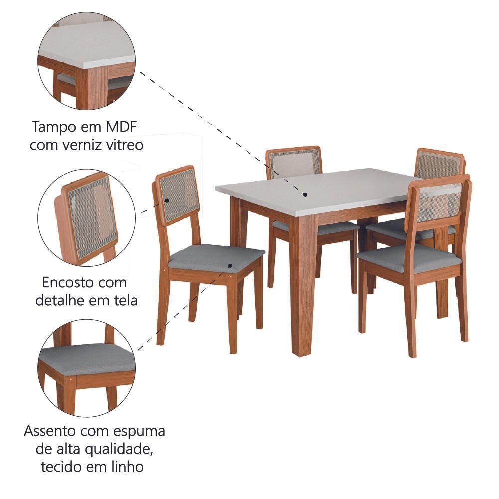 Conjunto Sala De Jantar Mesa Miami 1,20m 4 Cadeiras Santiago Dobuê Madeirado / Cinza - 5