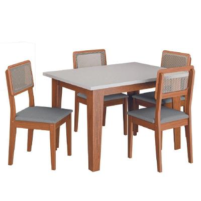 Conjunto de Jantar Mesa Miami 4 Lugares Tampo MDF com Cadeiras Santiago Estofadas Amadeirado 120cm