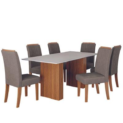 Conjunto De Mesa Sala De Jantar Ripada Santiago 1,80m 6 Cadeiras Grécia Dobuê Madeirado Mascavo